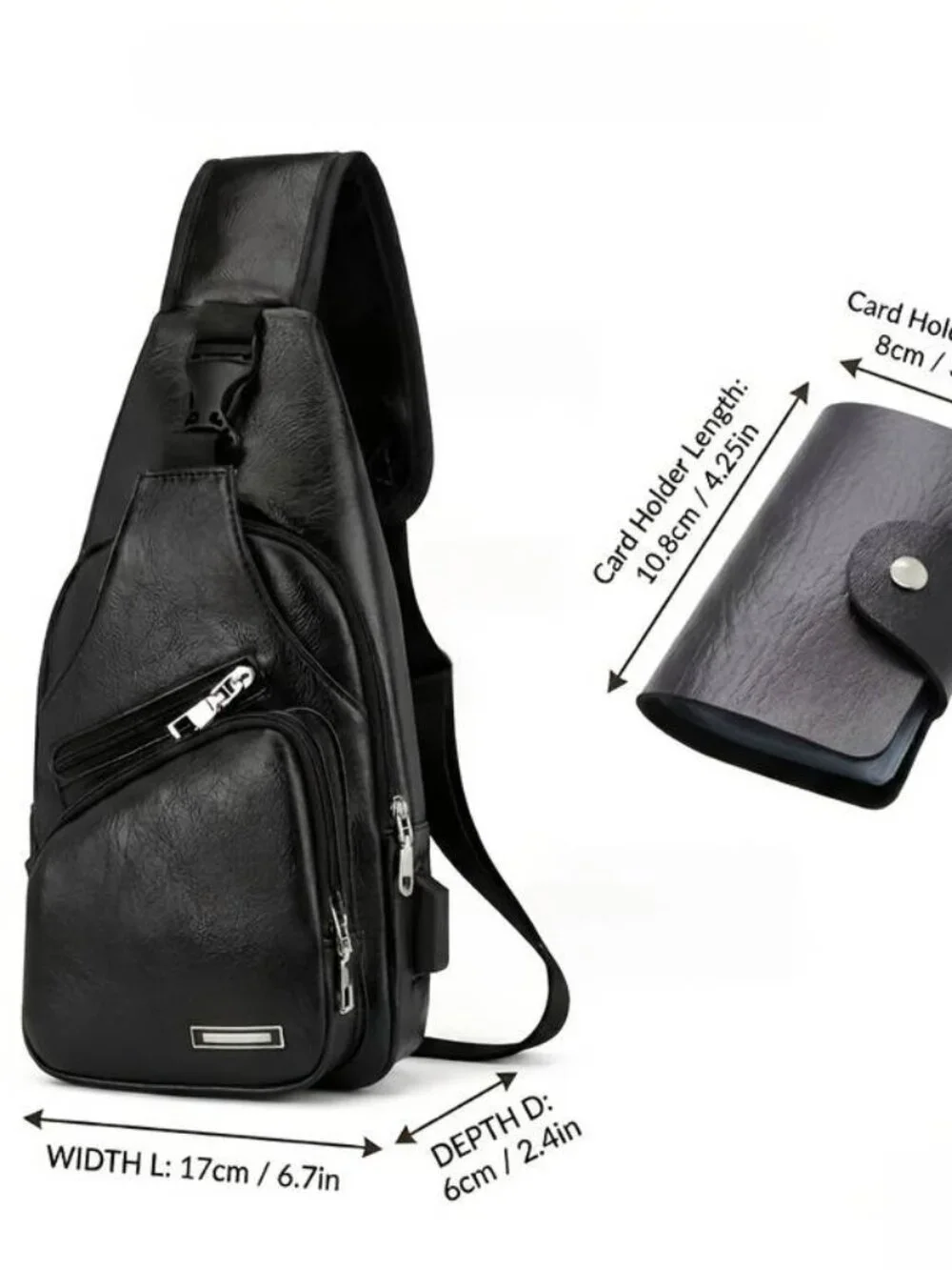 Men's Synthetic Leather Sling Bag with Card Holder Wallet Set